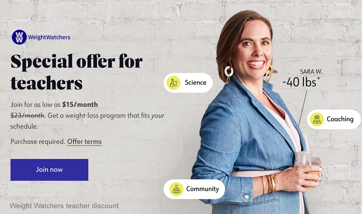 weight watchers teacher discount